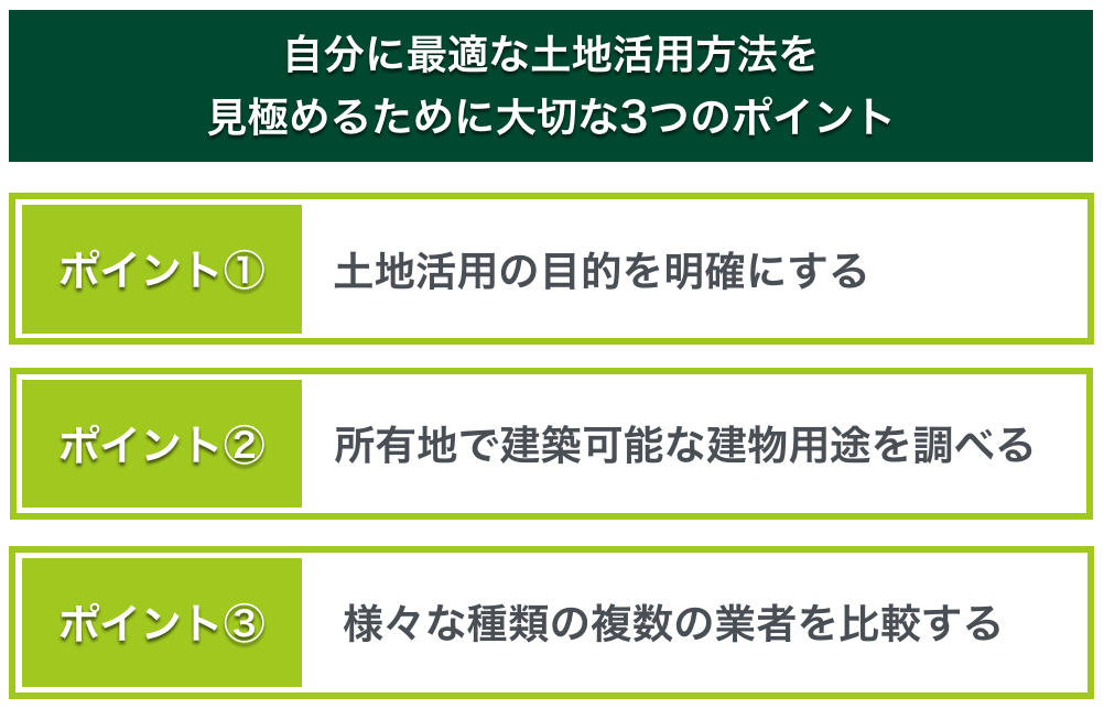 自分に最適な土地活用方法を見極めるために大切な3つのポイント
