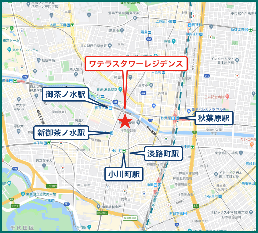 ワテラスタワーレジデンスの地図
