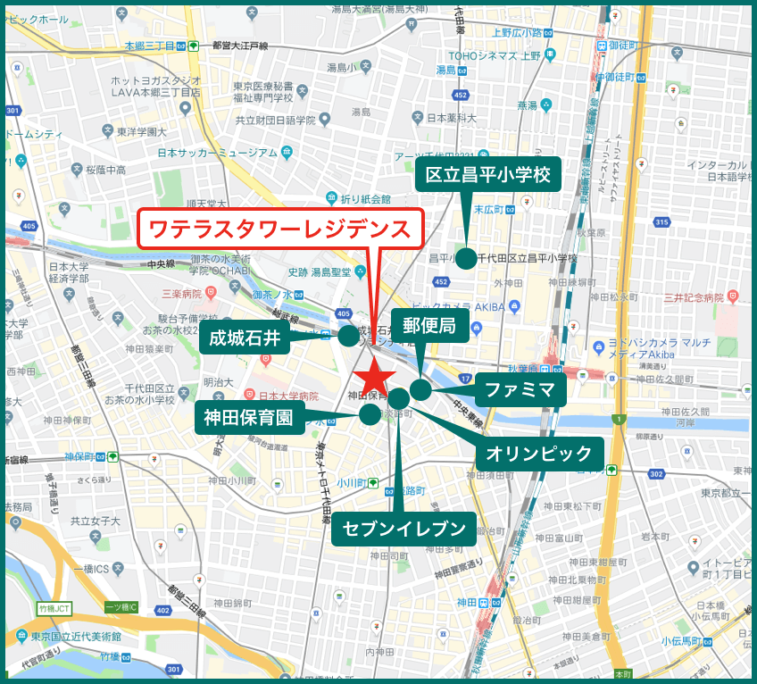 ワテラスタワーレジデンスの周辺施設