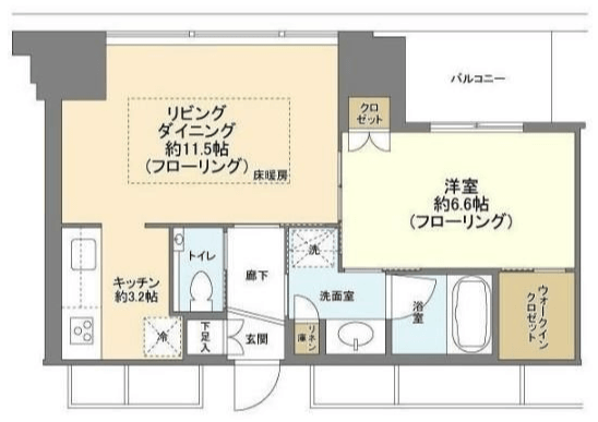 ワテラスタワーレジデンス1LDKの間取り